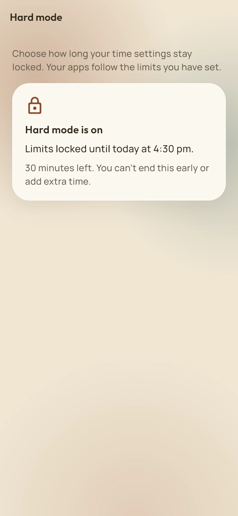 Still Social Hard mode showing an active time-rule lock