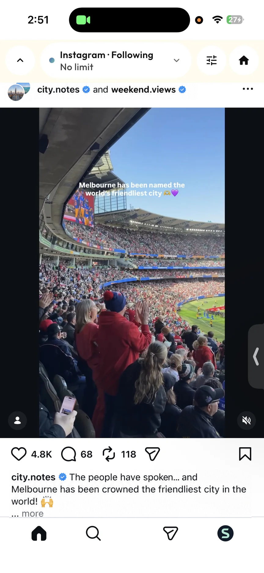 Instagram Following with messages and posts, without the Reels tab inside Still Social
