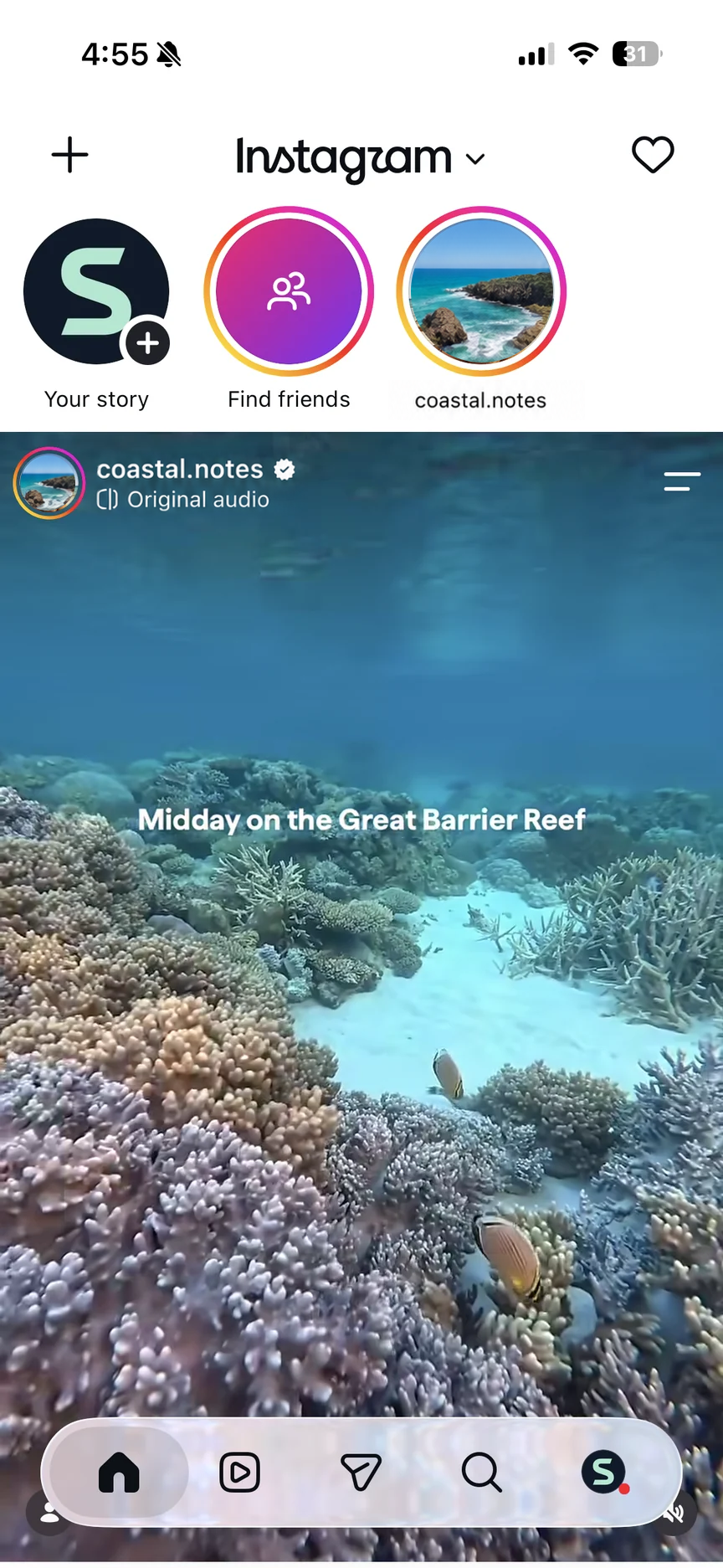Instagram with the Reels shortcut in the bottom navigation