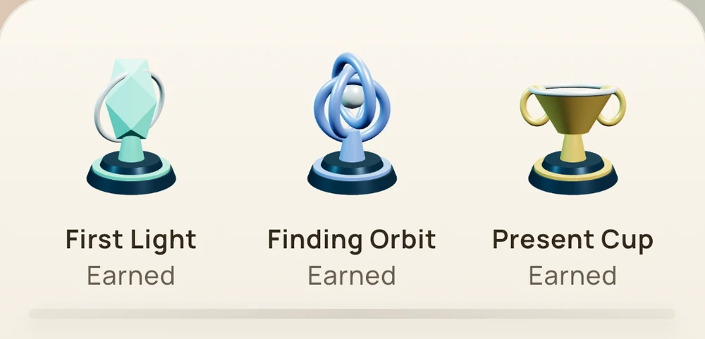First Light, Finding Orbit and Present Cup in the trophy cabinet